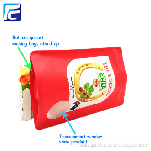Standup foil chia seed packaging pouch with window